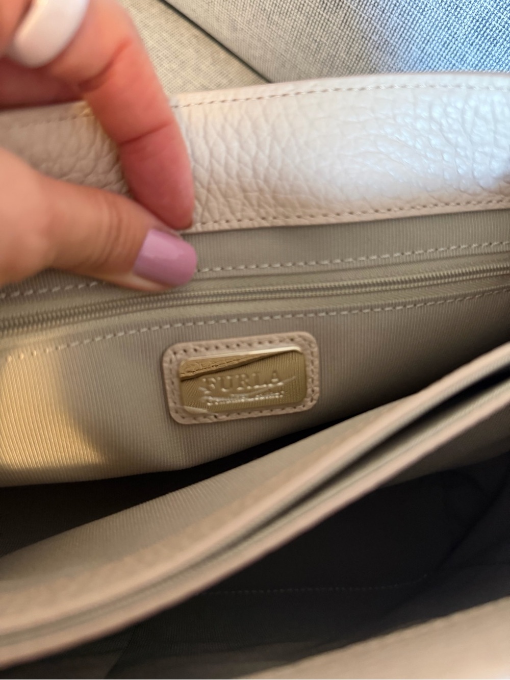 Furla Cream Pebbled Leather Top Handle Satchel with Gold Hardware - Picture 8 of 10